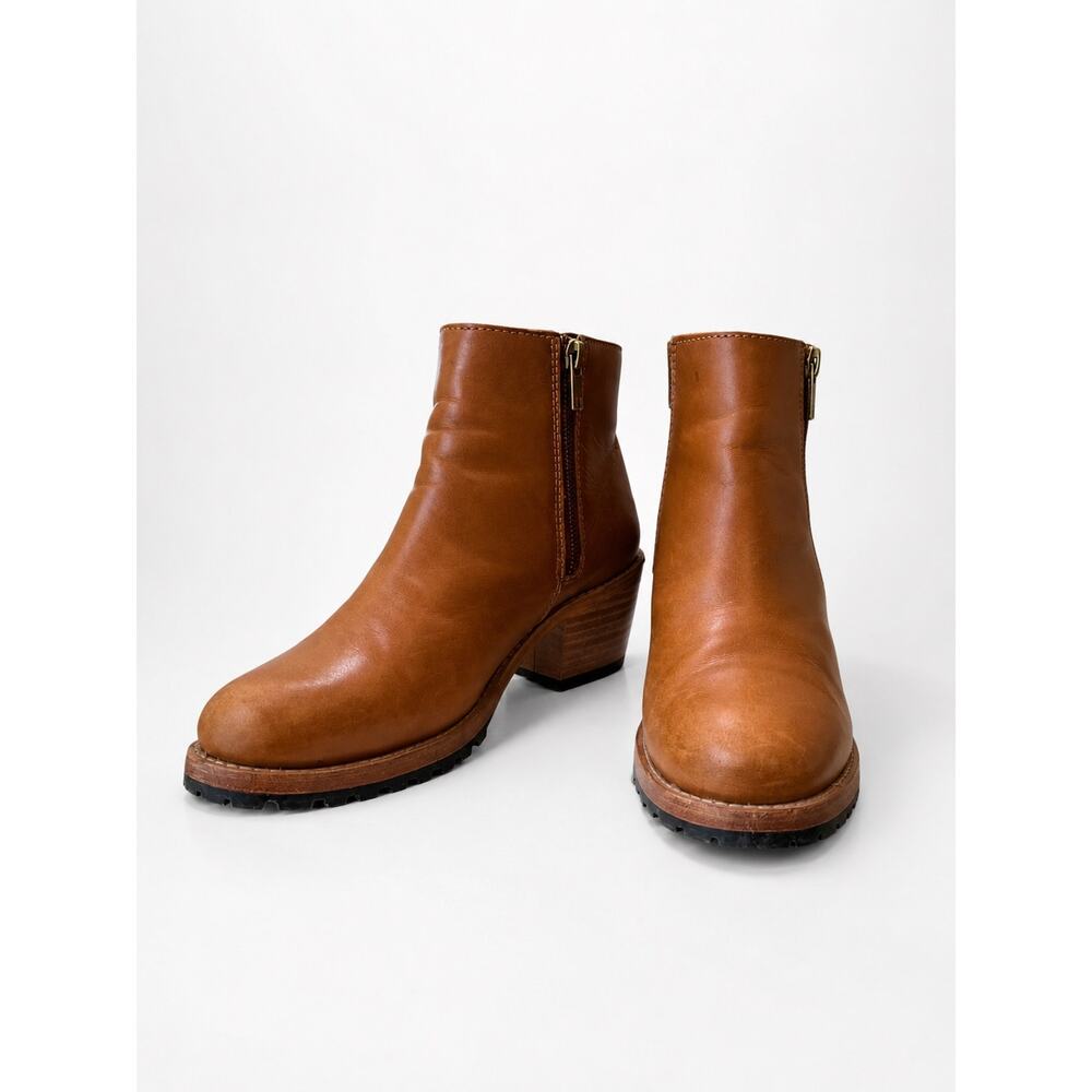 Patina Leather Ankle Boots Sz 7 Brown Block Heel Side Zip Comfort Booties - Picture 3 of 15